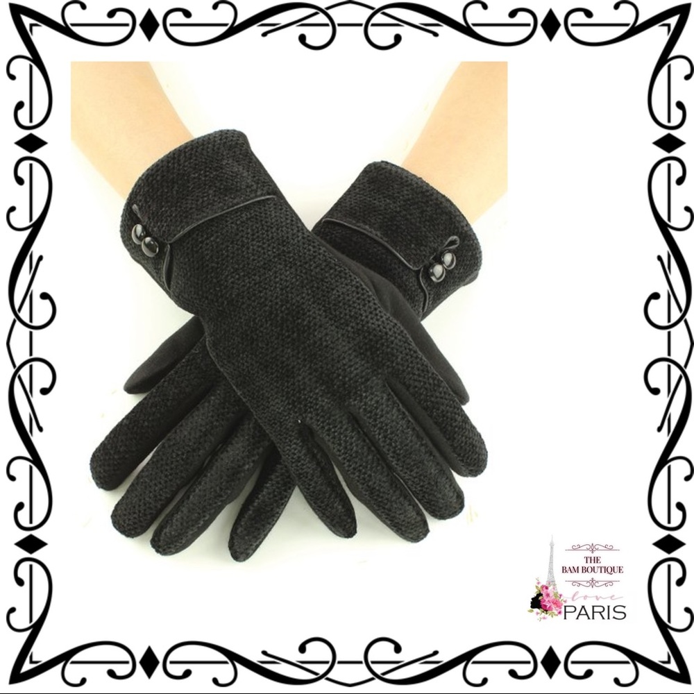 Button-Accent Chenille Touch Screen Gloves
